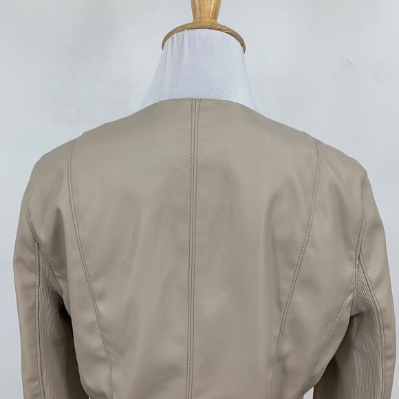 Blank NYC Jacket Women Small Coffee Faux Leather Denim Record Breaker Collarless - Picture 7 of 13